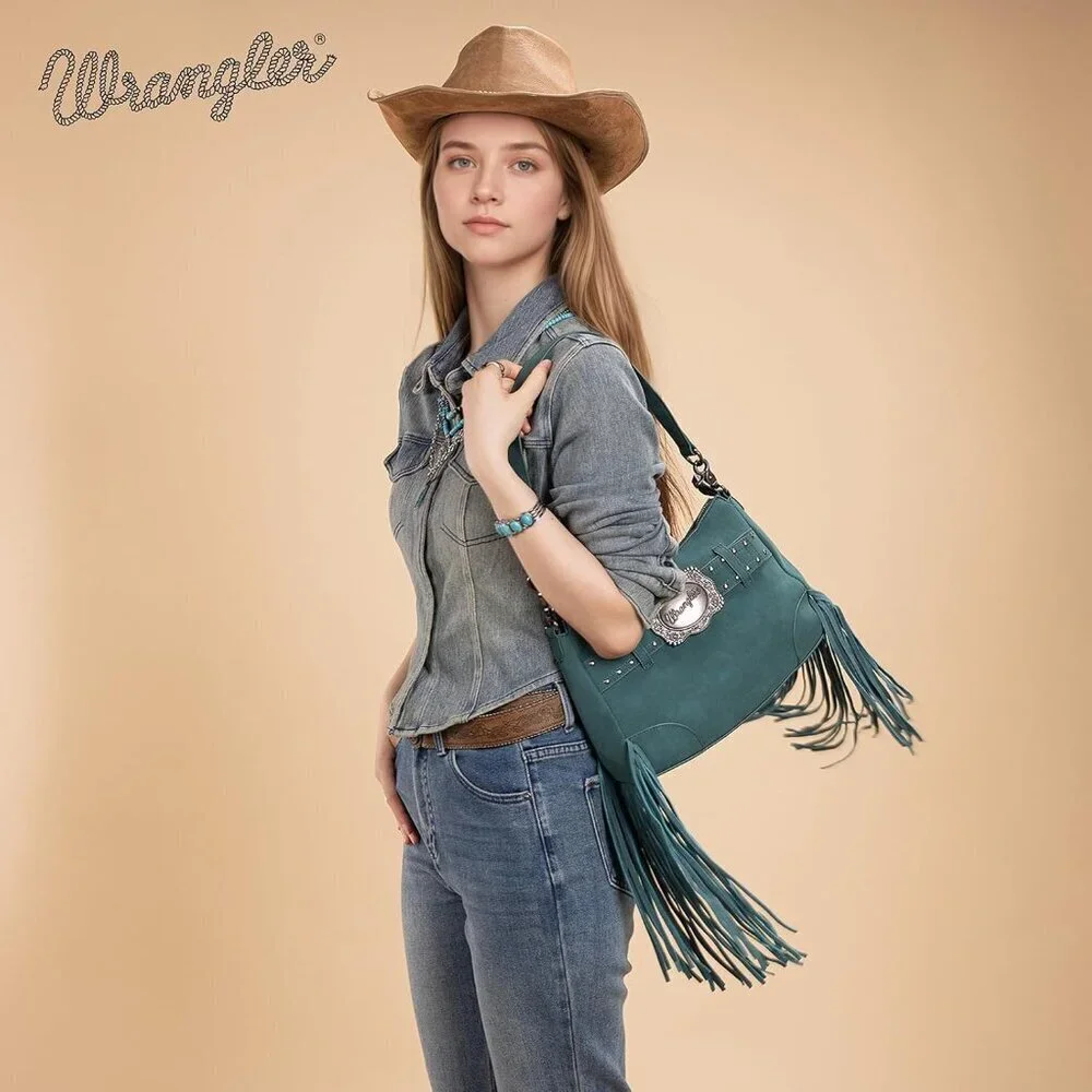 Women Hobo Bag Vegan Suede Fringe Shoulder Crossbody with Tassels